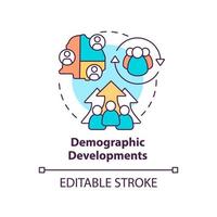 Demographic developments concept icon. Population change. Social planning example abstract idea thin line illustration. Isolated outline drawing. Editable stroke.