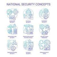 conjunto de iconos de concepto de gradiente azul de seguridad nacional e internacional. ideas de seguridad de los países ilustraciones en color de línea delgada. símbolos aislados. trazo editable. vector