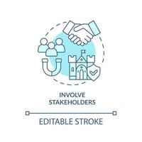 Involve stakeholders turquoise concept icon. Principle of heritage conservation abstract idea thin line illustration. Isolated outline drawing. Editable stroke. vector