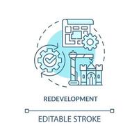 Redevelopment turquoise concept icon. Urban architecture. Heritage preservation type abstract idea thin line illustration. Isolated outline drawing. Editable stroke. vector