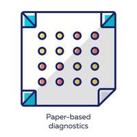 Paper-based diagnostics white color icon. Biosensor. Point of care diagnosis in miniaturized settings. Quick analysis results. Biotechnology. Isolated vector illustration