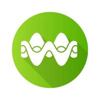Overlapping waves green flat design long shadow glyph icon. Abstract energy, synergy flow waveform. Fluid, organic waves, soundwaves. Vibration amplitude, level curves. Vector silhouette illustration