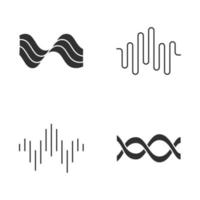 Sound waves glyph icons set. Silhouette symbols. Audio wave. Sound, voice recording. Music rhythm logotype. Soundwave, digital waveform frequency. Dj track playing, party. Vector isolated illustration