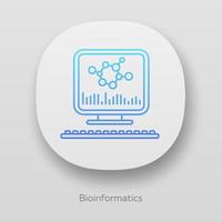 icono de la aplicación de bioinformática. investigación del genoma humano. análisis de información bioquímica por computadora. bioingeniería interfaz de usuario ui ux. aplicaciones web o móviles. Ilustraciones de vectores aislados