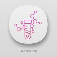 Bioengineering app icon. Biological engineering. Test tube, molecule. Biochemistry, biotechnology. Laboratory equipment. UI UX user interface. Web or mobile applications. Vector isolated illustrations