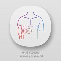 High intensity focused ultrasound app icon. HIFU. Non-invasive therapeutic technique. Treatment by ultrasonic waves. UI UX user interface. Web or mobile applications. Vector isolated illustrations