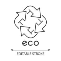 Eco label linear icon. Four angled arrow signs. Recycle symbol. Alternative energy. Environmental protection sticker. Thin line illustration. Contour symbol. Vector isolated drawing. Editable stroke