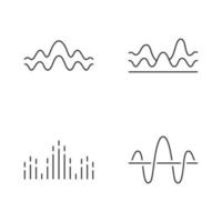 Sound waves linear icons set. Noise, vibration frequency. Volume, equalizer level wavy lines. Music waves, rhythm. Thin line contour symbols. Isolated vector outline illustrations. Editable stroke