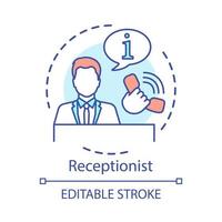 Receptionist concept icon. Secretary, assistant idea thin line illustration. Call center, information center. Hotel reservation. Reception service. Vector isolated outline drawing. Editable stroke