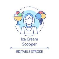 Ice cream scooper concept icon. Food and beverage service job idea thin line illustration. Catering, ice cream shop worker. Part-time employment. Vector isolated outline drawing. Editable stroke