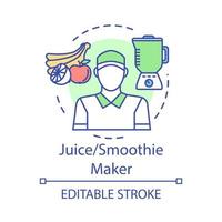 Juice, smoothie maker concept icon. Catering, food service worker idea thin line illustration. Cafe, restaurant staff. Summer part-time job employment. Vector isolated outline drawing. Editable stroke