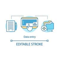 Data entry concept icon. Secretary, personal assistant idea thin line illustration. Typist, transcriber, clerk. Part-time employment, freelance. Vector isolated outline drawing. Editable stroke