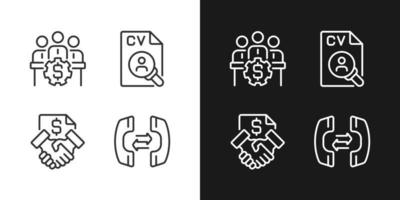 Business operations pixel perfect linear icons set for dark, light mode. Thin line symbols for night, day theme. Isolated illustrations. Editable stroke. vector