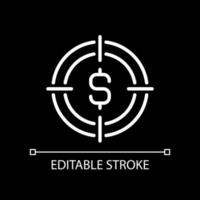 Financial goal pixel perfect white linear icon for dark theme. Money management. Investment target. Thin line illustration. Isolated symbol for night mode. Editable stroke. vector