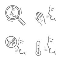 Allergies linear icons set. Allergic reactions and diagnosis. Respiratory and skin diseases. Medical problem. Thin line contour symbols. Isolated vector outline illustrations. Editable stroke