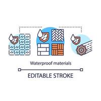 Waterproof materials concept icon. Water resistant textures idea thin line illustration. Hydrophobic substances with shield and liquid drops. Vector isolated outline drawing. Editable stroke..