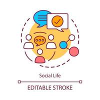 Social life concept icon. Interpersonal relationships, socializing, networking idea thin line illustration. Community communication, human interaction. Vector isolated outline drawing. Editable stroke