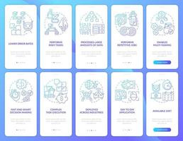 Artificial intelligence blue gradient onboarding mobile app screen set. Advantage walkthrough 5 steps instructions pages with linear concepts. UI, UX, GUI template. vector