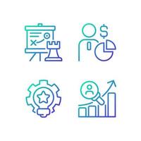 Successful business formula gradient linear vector icons set. Marketing tactics. Money-making strategy. Thin line contour symbol designs bundle. Isolated outline illustrations collection
