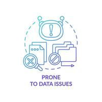 Prone to data issues blue gradient concept icon. Data quality problem. Drawback of machine learning abstract idea thin line illustration. Isolated outline drawing. vector