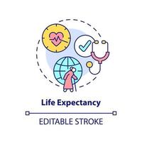 Life expectancy concept icon. Social protection. Measure of human development abstract idea thin line illustration. Isolated outline drawing. Editable stroke. vector