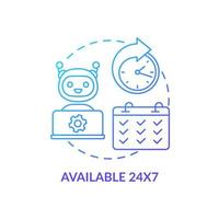 Available at any time blue gradient concept icon. Continual work. Artificial intelligence advantage abstract idea thin line illustration. Isolated outline drawing. vector