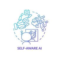 Self aware AI blue gradient concept icon. Futuristic robots. Artificial intelligence types abstract idea thin line illustration. Isolated outline drawing. vector