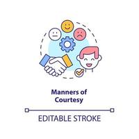 Manners of courtesy concept icon. Social norms. Etiquette category abstract idea thin line illustration. Isolated outline drawing. Editable stroke. vector