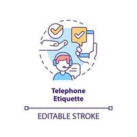 Telephone etiquette concept icon. Call center. Customer support. Business etiquette abstract idea thin line illustration. Isolated outline drawing. Editable stroke. vector
