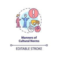 Manners of cultural norms concept icon. Traditions and language. Etiquette category abstract idea thin line illustration. Isolated outline drawing. Editable stroke. vector