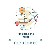 Finishing meal concept icon. Place knife and fork properly. Restaurant etiquette abstract idea thin line illustration. Isolated outline drawing. Editable stroke. vector