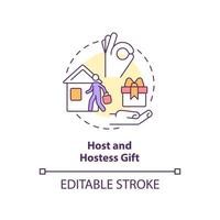 Host and hostess gift concept icon. Bring present to dinner party. Social etiquette abstract idea thin line illustration. Isolated outline drawing. Editable stroke. vector