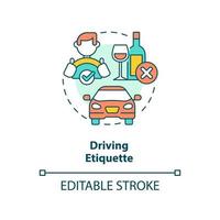 Driving etiquette concept icon. Rules and ethical code. Type of etiquette abstract idea thin line illustration. Isolated outline drawing. Editable stroke. vector