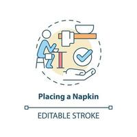 Placing napkin concept icon. Place serviette on lap. Restaurant etiquette abstract idea thin line illustration. Isolated outline drawing. Editable stroke. vector