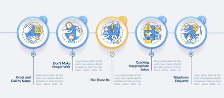 plantilla infográfica de círculo de etiqueta empresarial. conjunto de normas. visualización de datos con 5 pasos. gráfico de información de la línea de tiempo del proceso. diseño de flujo de trabajo con iconos de línea. vector