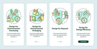 diseño para la pantalla de la aplicación móvil de incorporación del entorno. Guía de la industria ecológica Páginas de instrucciones gráficas de 4 pasos con conceptos lineales. interfaz de usuario, ux, plantilla de interfaz gráfica de usuario. vector