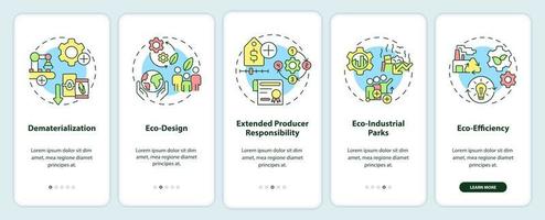 áreas de ecología industrial que incorporan la pantalla de la aplicación móvil. tutorial creciente 5 pasos páginas de instrucciones gráficas con conceptos lineales. interfaz de usuario, ux, plantilla de interfaz gráfica de usuario. vector