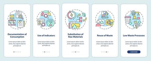 Cleaner production options onboarding mobile app screen. Green industry walkthrough 5 steps graphic instructions pages with linear concepts. UI, UX, GUI template. vector