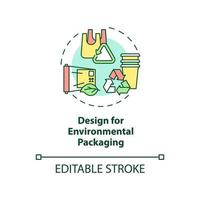 Design for environmental packaging concept icon. Industrial ecology abstract idea thin line illustration. Isolated outline drawing. Editable stroke. vector