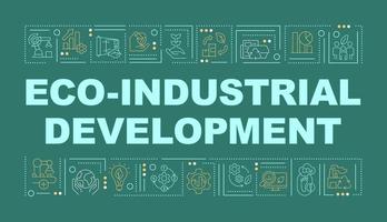 Eco industrial development word concepts dark green banner. Safe technology. Infographics with icons on color background. Isolated typography. Vector illustration with text.