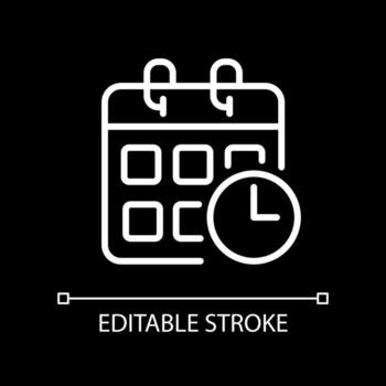 Schedule pixel perfect white linear icon for dark theme. Events calendar. Track impending deadlines. Thin line illustration. Isolated symbol for night mode. Editable stroke. vector