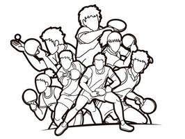 Group of Ping Pong Players Table Tennis Players Action vector