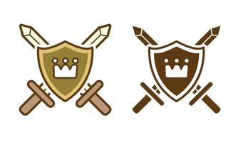 Kingdom Crown on Shield with Swords Sign vector