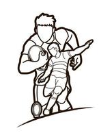 Outline Group of Rugby Players Sport Action vector