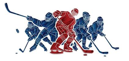 acción del grupo de jugadores de hockey sobre hielo vector