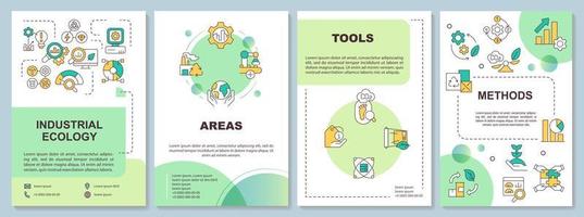 Industrial ecology approach green brochure template. Responsive work. Leaflet design with linear icons. 4 vector layouts for presentation, annual reports.