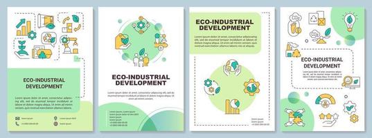 Eco industrial development green brochure template. Sustainable process. Leaflet design with linear icons. 4 vector layouts for presentation, annual reports.