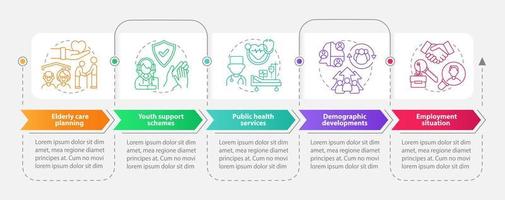 Social planning examples rectangle infographic template. Data visualization with 5 steps. Process timeline info chart. Workflow layout with line icons. vector