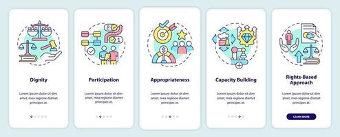 conceptos de cooperación internacional incorporando la pantalla de la aplicación móvil. tutorial 5 pasos páginas de instrucciones gráficas con conceptos lineales. interfaz de usuario, ux, plantilla de interfaz gráfica de usuario. vector