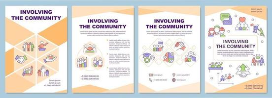 Involving community brochure template. Social planning. Leaflet design with linear icons. 4 vector layouts for presentation, annual reports.